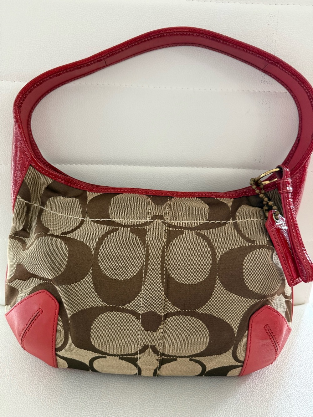 Coach Vintage Ergo Hobo Bag Signature Rare Red Leather Trim 11599